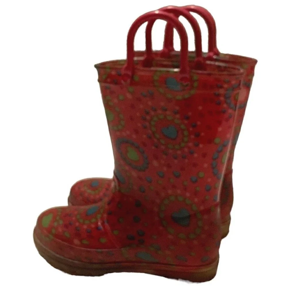 Girls Rain Boots Size 7/8 Multicolor Hearts